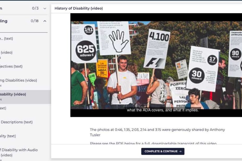 Screenshot of the "History of Disability" section in Ablr's Disability and Inclusion Course